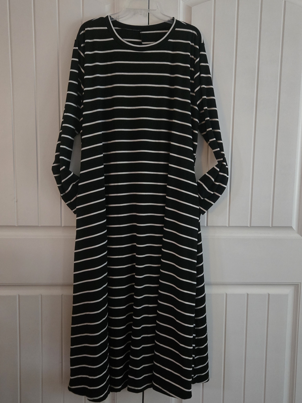 Striped Maxi Dress Long Sleeve Ribbed Knit Black White Cozy Shift 3x